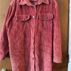 Pink Corduroy Utility Jacket with Vintage Charm
